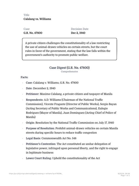 g.r. no. 47800 case digest|Calalang vs. Williams, G.R. No. 47800 .
